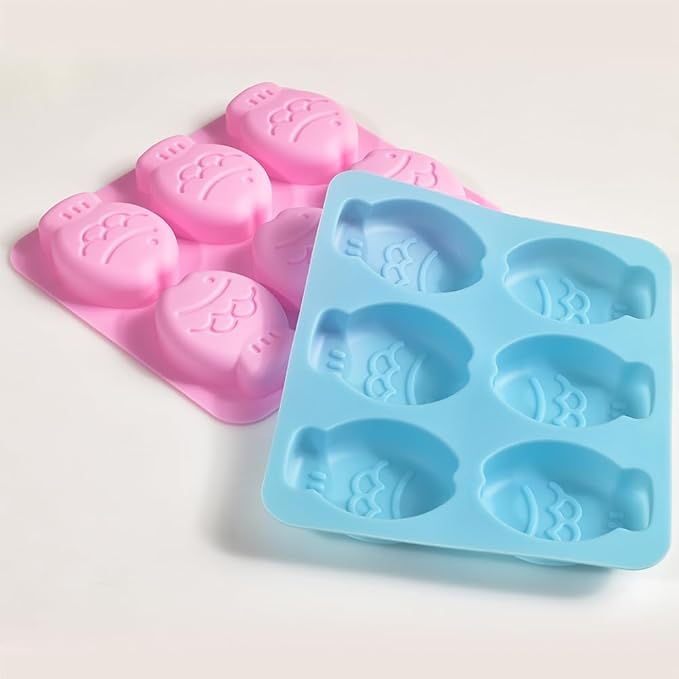 Newk Fish-Shaped Silicone Molds for Cookies, Chocolates, Candy, and Ice Cubes – Cute Design, 2 Blue and 2 Pink, Perfect for DIY Baking and Crafts (Pack of 4)