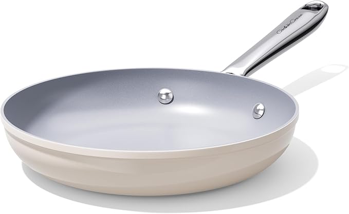 Nonstick Ceramic Frying Pan 8" for All Cooktops, PTFE/PFOA/PFAS Free, Even Heat Distribution Oven Safe up to 500°F, Healthy Non Toxic Skillet w/Ergonomic Stainless Steel Handle, Cream