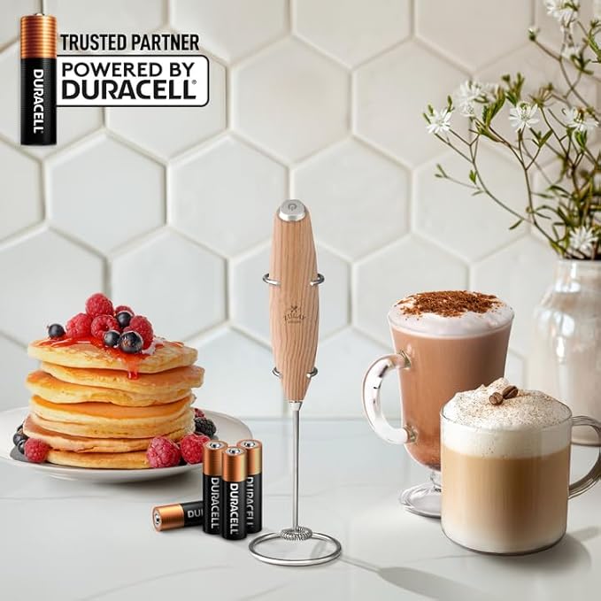 Zulay Kitchen Powerful Milk Frother Wand With 4 AA Duracell Batteries - Ultra Fast Handheld Drink Mixer - Electric Whisk Foam Maker for Coffee, Lattes, Cappuccino, Matcha & Creamer