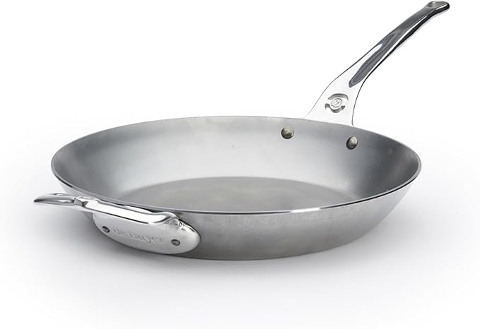 De Buyer MINERAL B Pro Carbon Steel Country Fry Pan with Helper Handle - 12.5” Diameter, 9” Cooking Surface - Ideal for Sauteing, Simmering, Frying - PFAS, PFOA, PFOS Free - Made in France