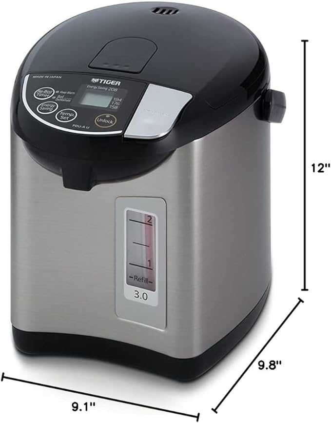 Tiger PDU-A30U-K Electric Hot Water Boiler and Warmer, Stainless Black, 3-Liter