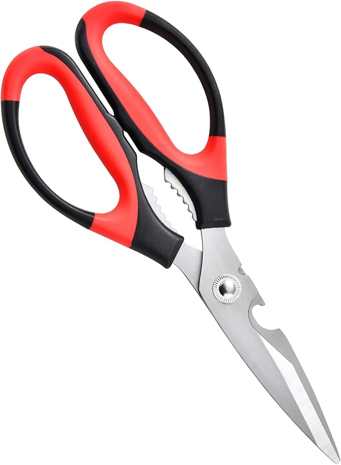 Multipurpose kitchen scissors, heavy duty meat poultry scissors, spice scissors, food cooking scissors, stainless steel utility scissors (1, red)
