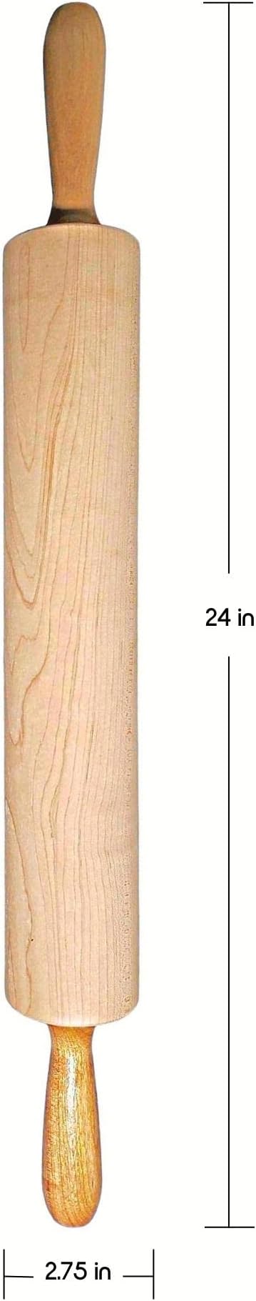 Frieling Rolling Pin - 2.75 in x 15 in Barrel, Natural - Rolling Pins for Baking & Pizza Dough Roller - Wood Roller with Nylon Bushings for Smooth Dough Prep