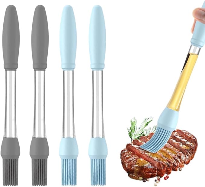 4 Pack Silicone Basting Brush for Cooking, Heat Resistant Pastry Brushes with Oil Reservoir Handle, Food-Grade BBQ Brush for Grilling, Baking, Barbecue, Sauce, Butter, Meat, Kitchen and Outdoor