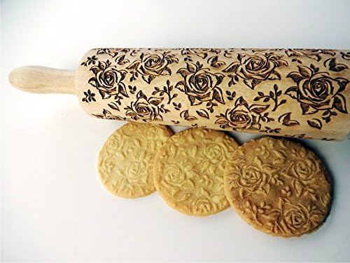Rolling pin BLOSSOMS WALTZ. Wooden embossing rolling pin with Oriental flowers. Embossed cookies. Pottery. Birthday gift. Gift for mother