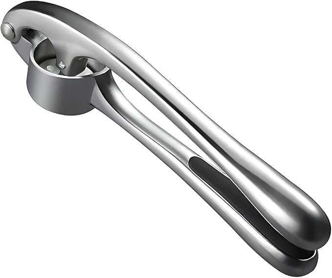 Garlic Press Set - Professional Stainless Steel Garlic Mincer with Silicone Peeler and Cleaning Brush, Rustproof Dishwasher Safe Kitchen Tool