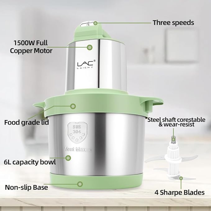 24 Cup Large Capacity Food Processors,Meat Grinder Veggie Chopper with Stainless Steel Bowl,3 Speeds,4 Bi-Level Bladesand Spatula for Baby Food,Meat,Onion,Vegetables,Fruits