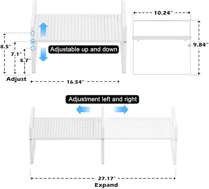 Expandable Cabinet Shelf Rack, Large Kitchen Cupboard Organizer Stackable Cabinet Pantry Shelf, Organization and Storage for Kitchen Bathroom, Metal Plate, White, 3 Pack