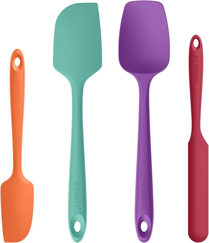 U-Taste Heat Resistant Silicone Spatula - 600ºF Hot-Proof Food Grade Kitchen Baking Bowl Scraper, Flexible and Sturdy Rubber Cooking Utensil for Mixing Scraping in NonStick Cookware (4 Pcs, Colorful)