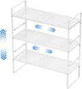 Expandable Cabinet Shelf Rack, Large Kitchen Cupboard Organizer Stackable Cabinet Pantry Shelf, Organization and Storage for Kitchen Bathroom, Metal Plate, White, 3 Pack