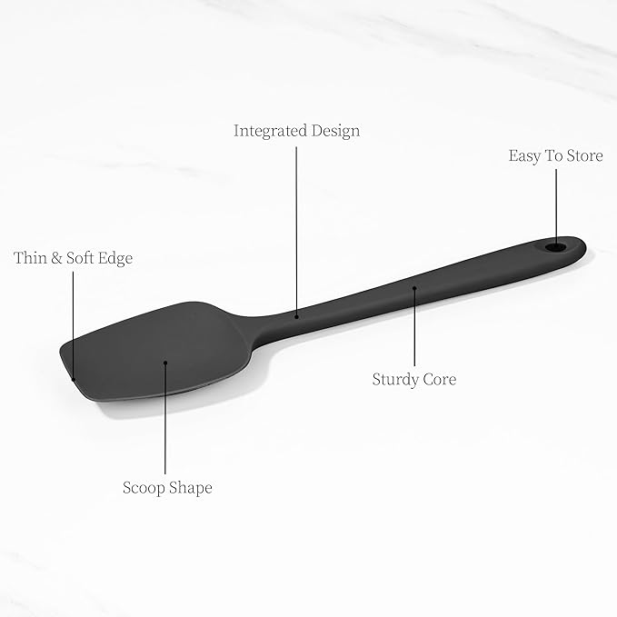 600ºF Heat Resistant Spatulas, High Heat Food Safe Semless Kitchen Silicone Spoon Spoonula Scraper Set for Cooking Baking Mixing Scraping Stirring Nonstick Cookware Pan Bowl (3Pcs,Black)