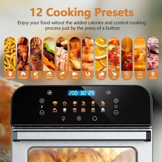 Toaster Oven, 12QT Air Fryer Oven with 12 Pre-set Cooking Menus, Clear Viewing Window, Up to 95% Less Oil for Healthier