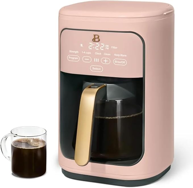 Beautiful 14 Cup Programmable Coffee Maker, Touch Display, 1200W, Brew Strength Control, Keep Warm, Pause & Serve, Glass Carafe, Reusable Filter, Auto Shut-Off (Rose)