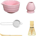Matcha Tea Set, 5-Piece Ceremonial Kit with Ceramic Matcha Bowl (Chawan), Bamboo Whisk (Chasen) & Holder, Stainless Steel Sifter, Bamboo Scoop (Chashaku) — Japanese Tea Ceremony Gift (Pink)
