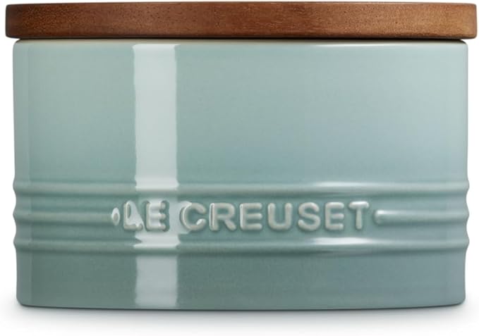 Le Creuset Signature Salt Cellar and Storage Canister with Wood Lid, 16 oz., Sea Salt