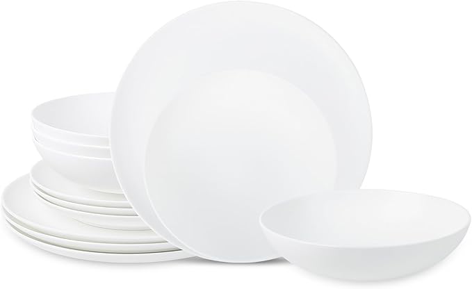 Stone Lain Taglio 24-Piece Dinnerware Set Bone China, Matte White