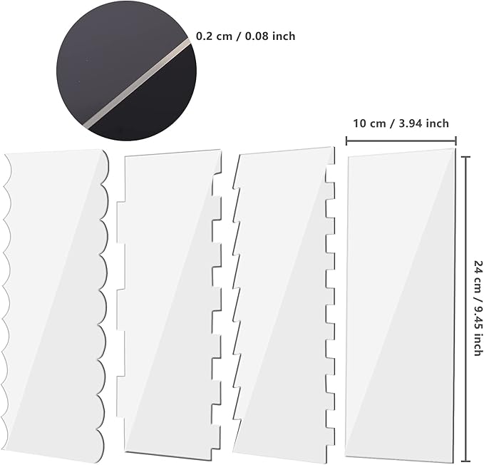Acrylic Cake Scraper Decorating Contour Comb 9.45 Inch Cake Buttercream Icing Smoother Edge Tool Pastry Cutter Kitchen Baking Tools for DIY Different Shapes of Cake Edges,4 Pieces 7 Styles