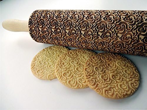 Rolling pin ROSES PETALS. Wooden embossing rolling pin with Oriental flowers. Embossed cookies. Pottery. Birthday gift. Gift for mother