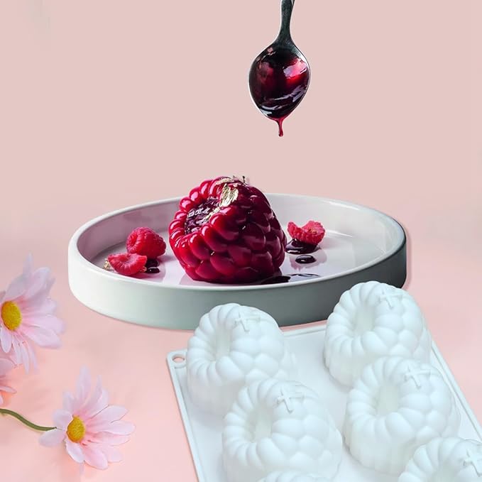 mostsom Silicone Dessert Mold, 6-Cavity Raspberry Pattern Chocolate Mousse Cake Mold, Flexible Baking Mold for Candy, Jelly, Ice Cube (B_ Raspberry)