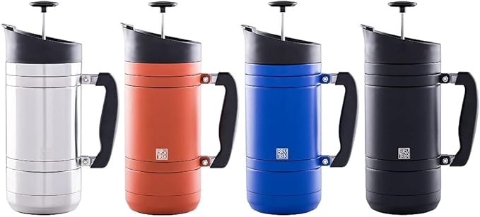 BruTrek BaseCamp Coffee Press - Double Wall Insulated Stainless Steel - Bru-Stop Technology, No Grounds in Coffee, No Spill Lid (Red Rock, 48 fl.oz)