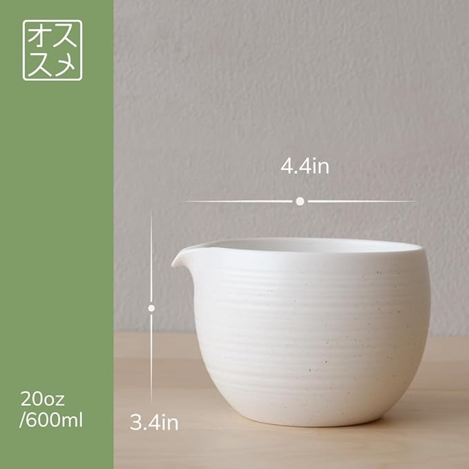 Matcha Whisk Set, Ceramic Matcha Bowl & Whisk Holder, Bamboo Accessory, Modern Design (White, Pouring Spout)
