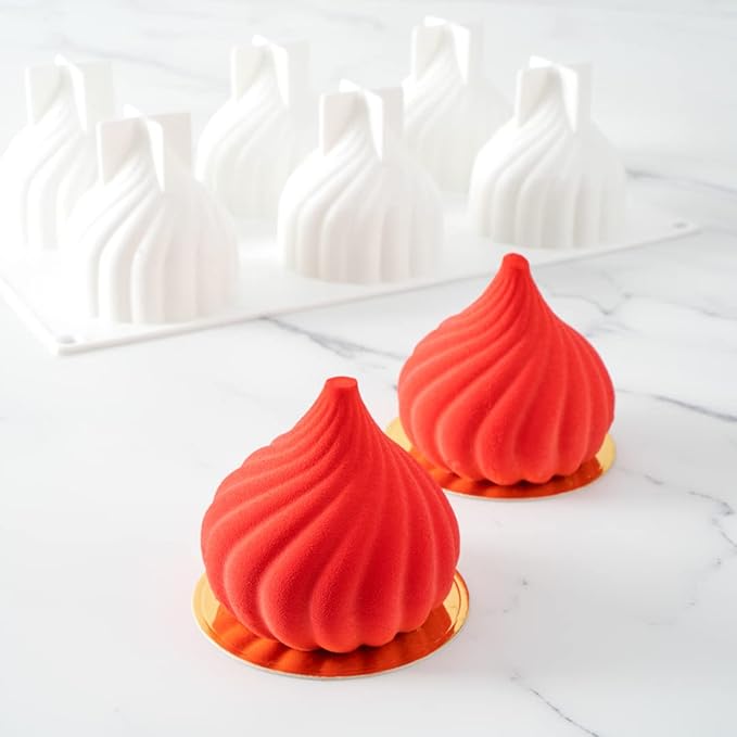 Pastry Tek 6 Cavities Spiral Silicone Mold, 1 Oven-Ready Spiral Mold - Flexible, Freezable, White Silicone Spiral Jello Mold, Easy Release, For Baking - Restaurantware