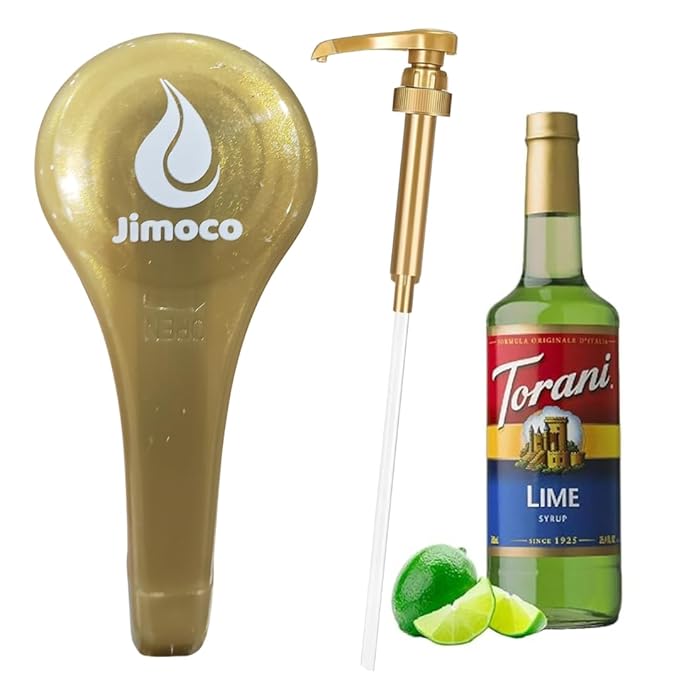 Jimoco® Syrup Pump Dispenser + Torani® Lime Syrup, 25.4 oz - Coffee Syrup Pump & Flavoring Bundle