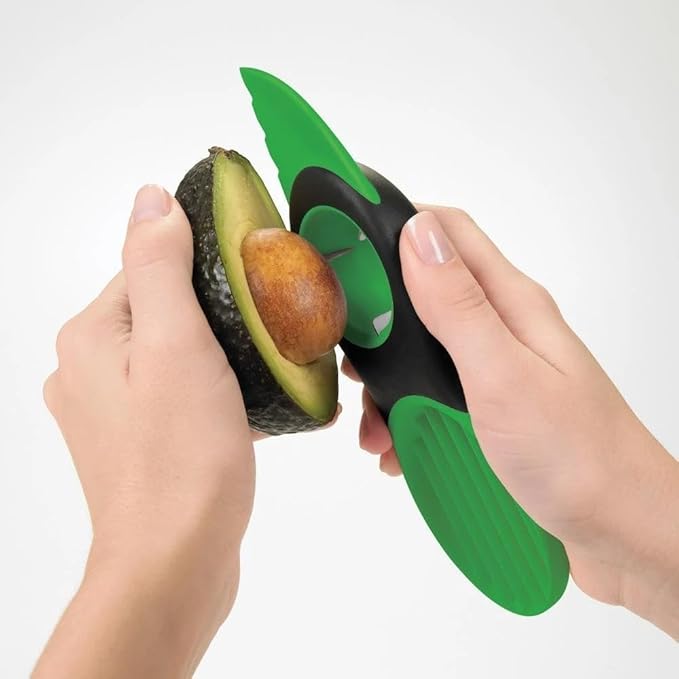 3-in-1 Avocado Slicer, Cutter & Peeler - Multi-Functional Knife Fruit & Vegetable Kitchen Tool, Scooper Pit Remover (Green-Black)