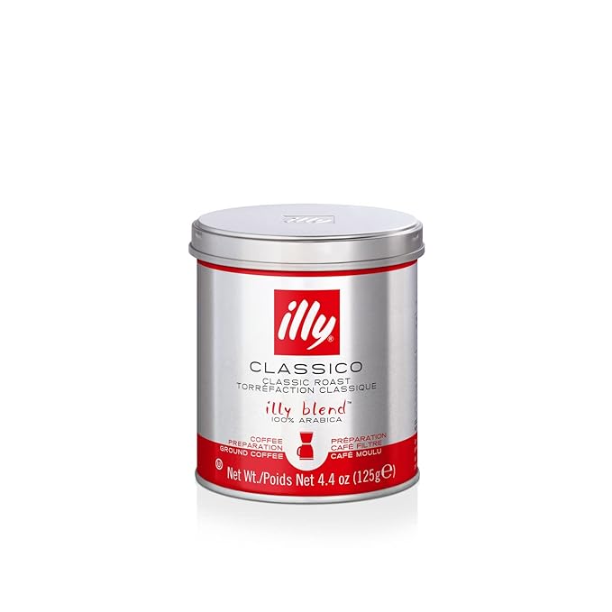 illy Drip Coffee - Ground Coffee - 100% Arabica Ground Coffee – Classico Medium Roast - Notes of Caramel, Orange Blossom & Jasmine - No Preservatives – Mild & Balanced – 4.4 Ounce