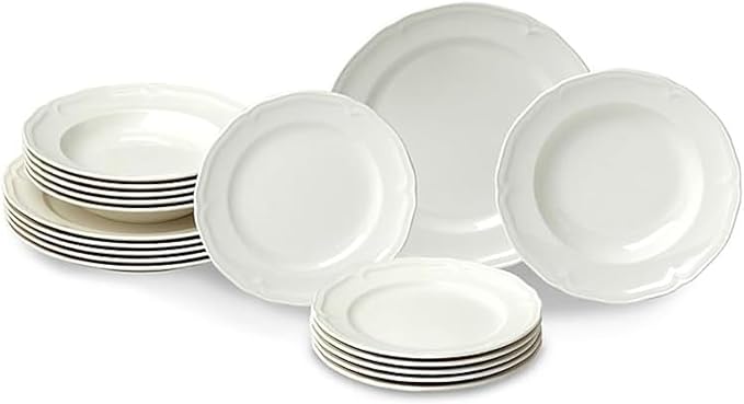 Villeroy & Boch Manoir 18-Piece Dinnerware Set, Plates & Bowls, Premium Porcelain, Made in Germany, Dishwasher & Microwave Safe, Rich, Creamy White