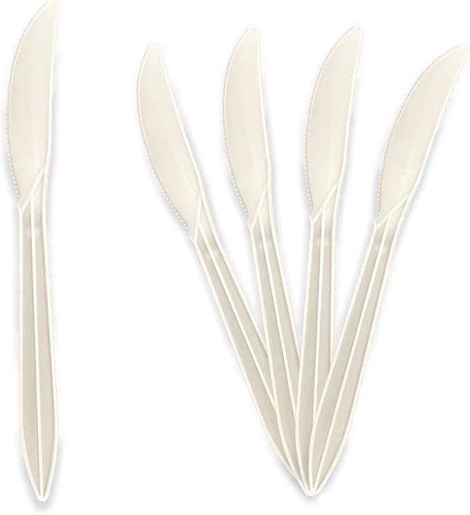 PAMI 1000 Pack Bulk Disposable Plastic Silverware Medium Weight Cutlery for Parties Catering Takeout Orders (Knives Knives White)