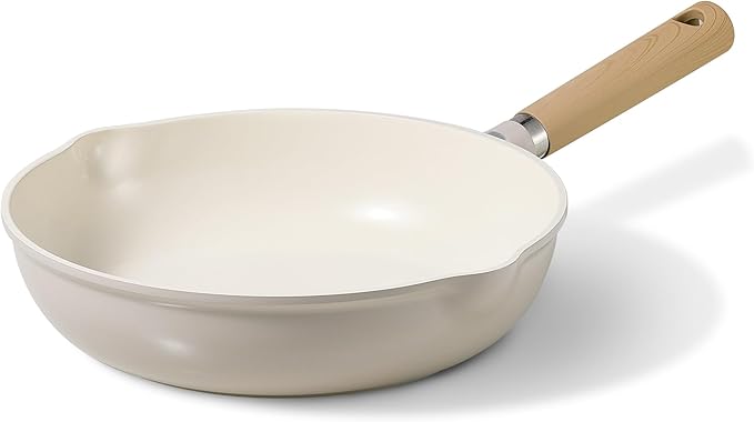 CAROTE 10" Ceramic Frying Pan Skillet, Non Stick Skillet Chef's Pan, Healthy & PFOA/PFAS Free, Induction-Compatible, Taupe
