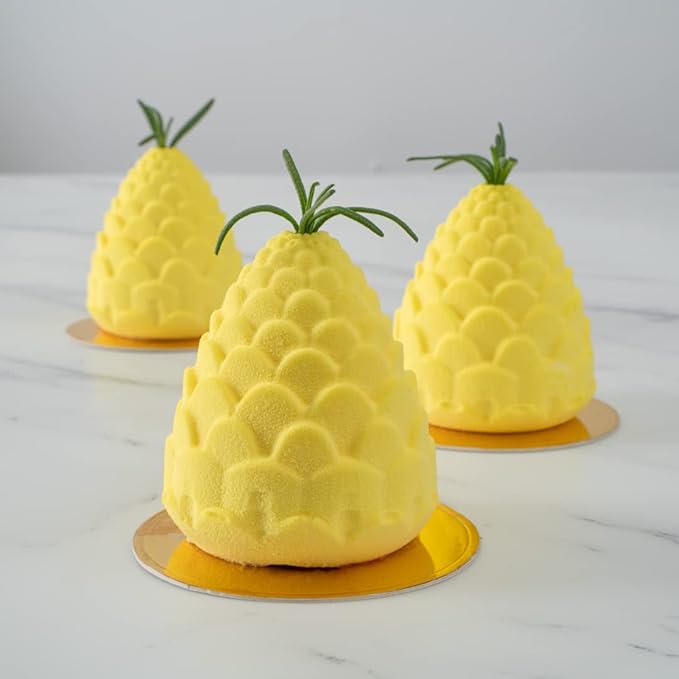 Pastry Tek 8 Cavities Pineapple Molds, 10 Oven-Ready Pineapple Jello Molds - Flexible, Freezable, White Silicone Tropical Fondant Molds, Easy Release, For Baking - Restaurantware