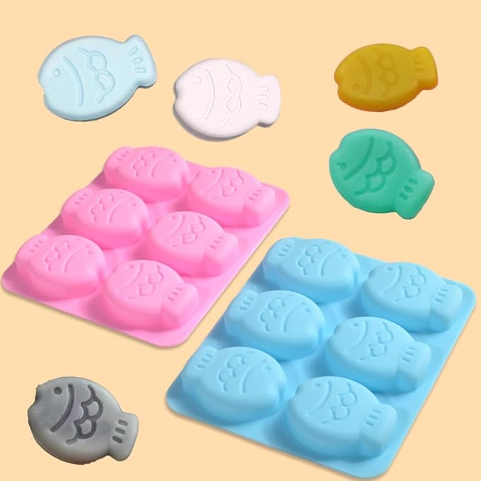 Newk Fish-Shaped Silicone Molds for Cookies, Chocolates, Candy, and Ice Cubes – Cute Design, 2 Blue and 2 Pink, Perfect for DIY Baking and Crafts (Pack of 4)
