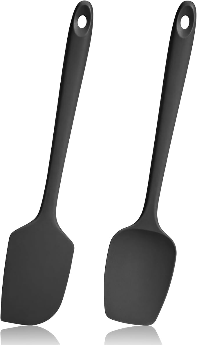 600ºF Heat Resistant Spatulas, High Heat Food Safe Semless Kitchen Silicone Scraper Set for Cooking Baking Mixing Scraping Stirring Nonstick Cookware Pan Bowl (2Pcs,Black)