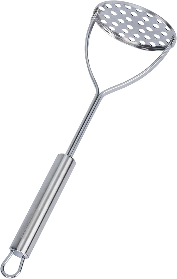 Restaurantware-German Standard Round-Faced Mashers With Ergonomic Handle, 6 Heavy-Duty Potato Mashers - Dishwashable, Durable, Stainless Steel Food Masher, For Avocado, Beans, Sweet Potatoes