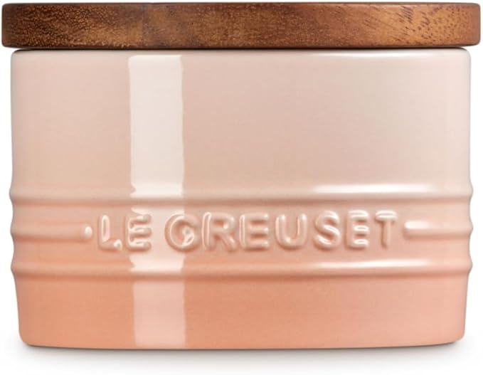 Le Creuset Signature Salt Cellar and Storage Canister with Wood Lid, 7 oz., Peche