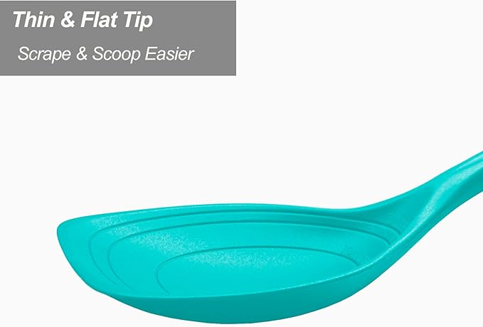 2 Pack Large Silicone Cooking Spoons set, Non-Stick Slotted/Solid Spoon set with Deep Bolw& Measurement Mark for Mixing, Serving, Draining, Scooping, Scraping, Heat Resistant Kitchen Utensils,Teal