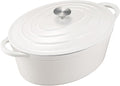 Enameled Cast Iron Oval Dutch Oven, 7 qt Oval Dutch Oven Pot with Lid and Dual Handles for Braising, for Braising, Broiling, Bread Baking, Frying, White