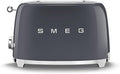 Smeg 50's Style Retro Aesthetic 2 Slice Toaster 6 Presets Extra Wide Slots Grey, TSF01GRUS