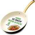 NutriChef 12" Large Ceramic Fry Pan - Non-Stick Ceramic Coated Skillet with Stylish Titanium Handle, Durable, Easy to Clean, Professional Cookware