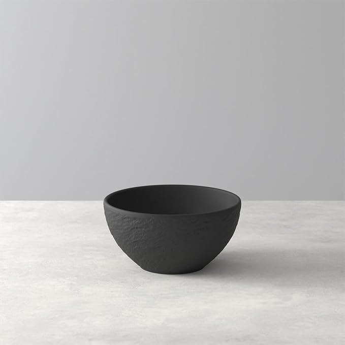 Villeroy & Boch Manufacture Rock 4-Piece Place Setting, Dinner Plate, Salad Plate, Rice Bowl, Pasta Bowl, Premium Porcelain, Made in Germany, Matte Black
