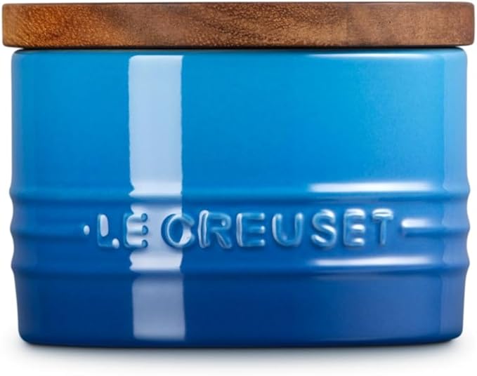 Le Creuset Signature Salt Cellar and Storage Canister with Wood Lid, 7 oz., Marseille