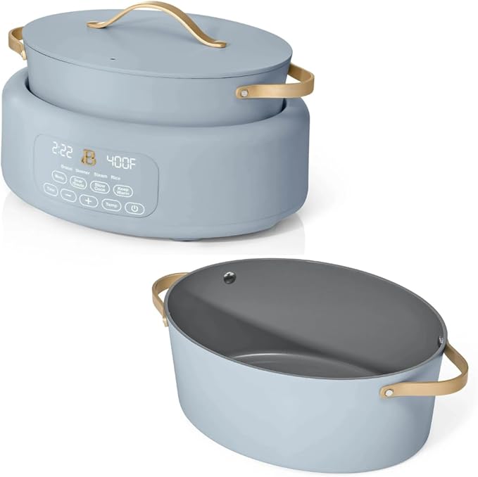 Beautiful 10-in-1 6Qt Electric Multi-Cooker with 7 Presets,Oven-Safe Pot & Lid,Sauté,Steam,Slow Cook,Slow Cooker,Simmer, Rice & Mor, Touch Display,Dishwasher Safe,Serves Up to 7(Cornflower Blue)