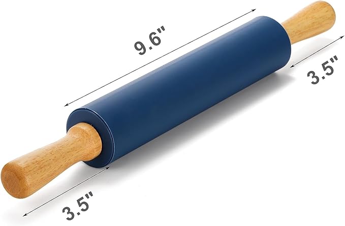 Yopay 4 Pack Silicone Rolling Pin for Baking, Non Stick Large 17 Inch Roller with Wood Handle for Tortillas Dough, Pizza, Pie, Pastries, Pasta, Cookies, Good Grips, Easy to Wash