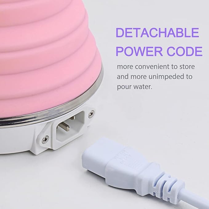 Upgrade Travel Kettle, ShineMe Food Grade Silicone Dual Voltage 110-220V Ultrathin Portable Electric Water Kettle with Cup, Universal Adaptor and Detachable Power Cord, 555ML (Pink)