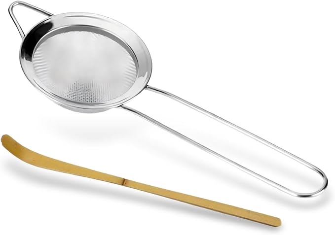 Matcha Whisk Holder Matcha Chasen Whisk Stand Ceramic Holder fit for Traditional Japanese Tea Ceremony Starter Matcha Tools Matcha Bowl (Silver sifter Bamboo scoop)