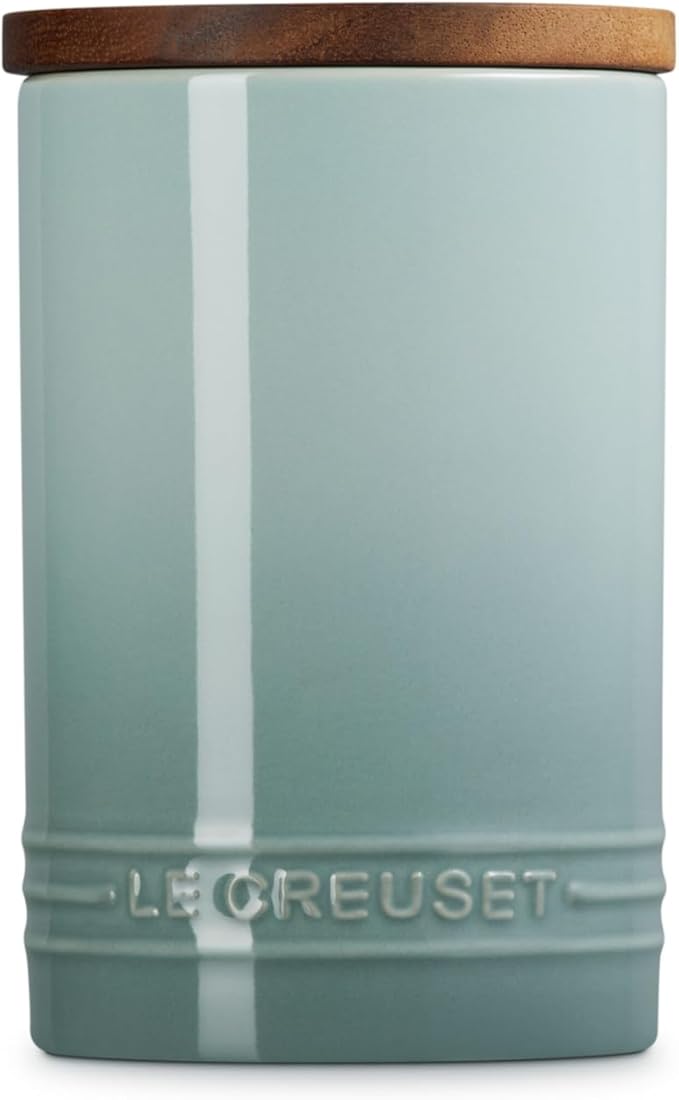 Le Creuset Signature Salt Cellar and Storage Canister with Wood Lid, 26 oz., Sea Salt