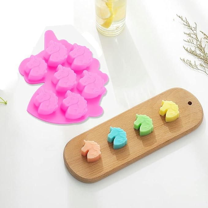 3 Pack Medium Size 7 Cavities Unicorn Silicone Chocolate Mold for Making Unicorn Shape Gummy, Candy, Chocolate, Ice Cube, Jelly, Mousse, Small Cake
