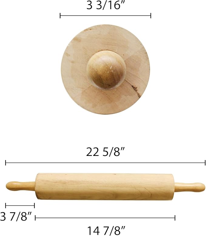 TrueCraftware- 15" Wooden Rolling Pin 3-1/4" Diameter- Wooden Roll Pin Dough Roller Classic Wood Rolling Pins for All Baking Needs for Fondant Pie Crust Cookie Pastry Dough Pastry Rolling Pin